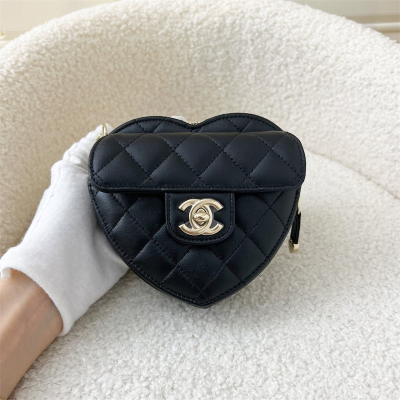 Chanel 22S Heart Clutch with Chain (Small Size) in Black Lambskin LGHW