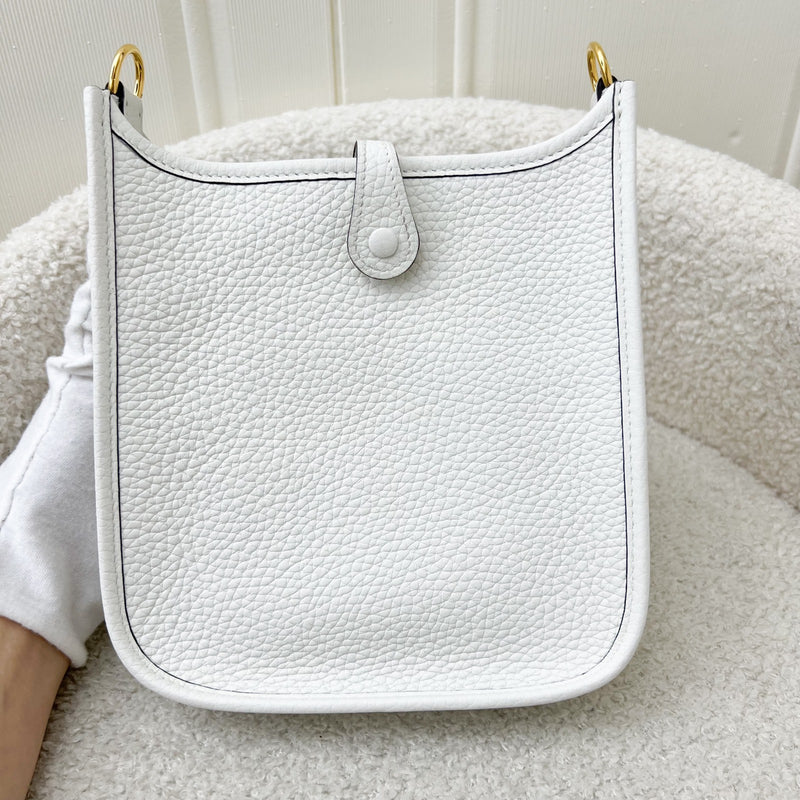 Hermes Mini Evelyne 16 in New White Clemence Leather, Canvas Strap and GHW