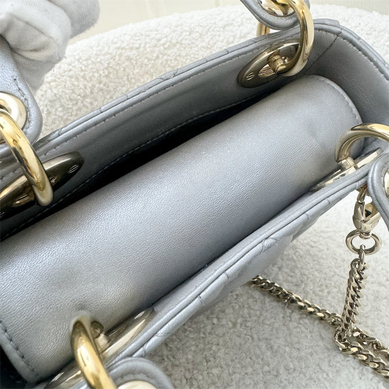 Dior Mini Lady Dior in Pearly Grey Lambskin and LGHW