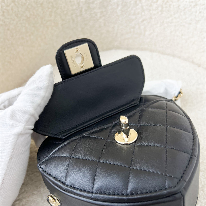 Chanel 22S Heart Clutch with Chain (Small Size) in Black Lambskin LGHW