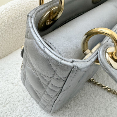 Dior Mini Lady Dior in Pearly Grey Lambskin and LGHW