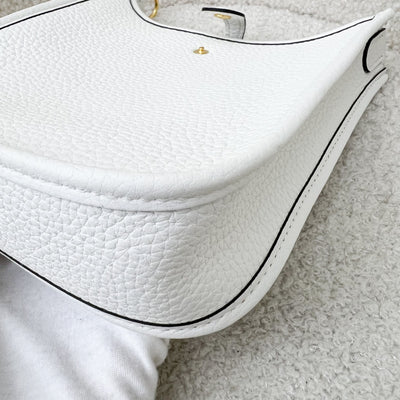 Hermes Mini Evelyne 16 in New White Clemence Leather, Canvas Strap and GHW