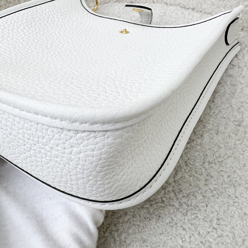 Hermes Mini Evelyne 16 in New White Clemence Leather, Canvas Strap and GHW