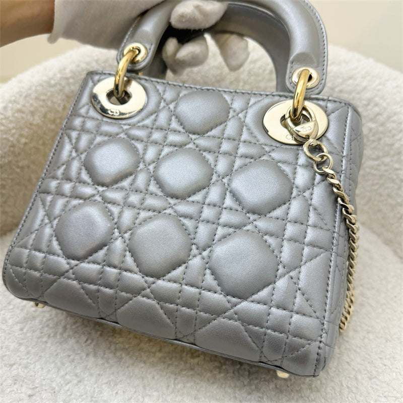 Dior Mini Lady Dior in Pearly Grey Lambskin and LGHW