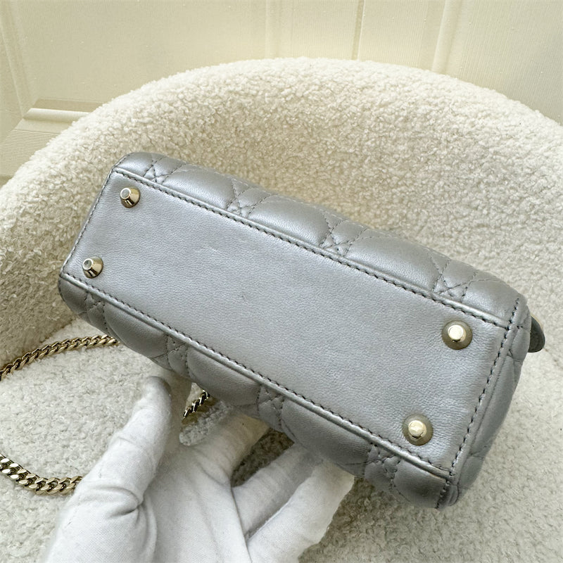 Dior Mini Lady Dior in Pearly Grey Lambskin and LGHW