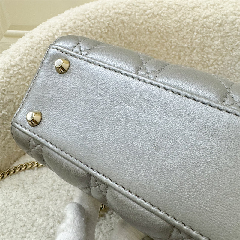 Dior Mini Lady Dior in Pearly Grey Lambskin and LGHW