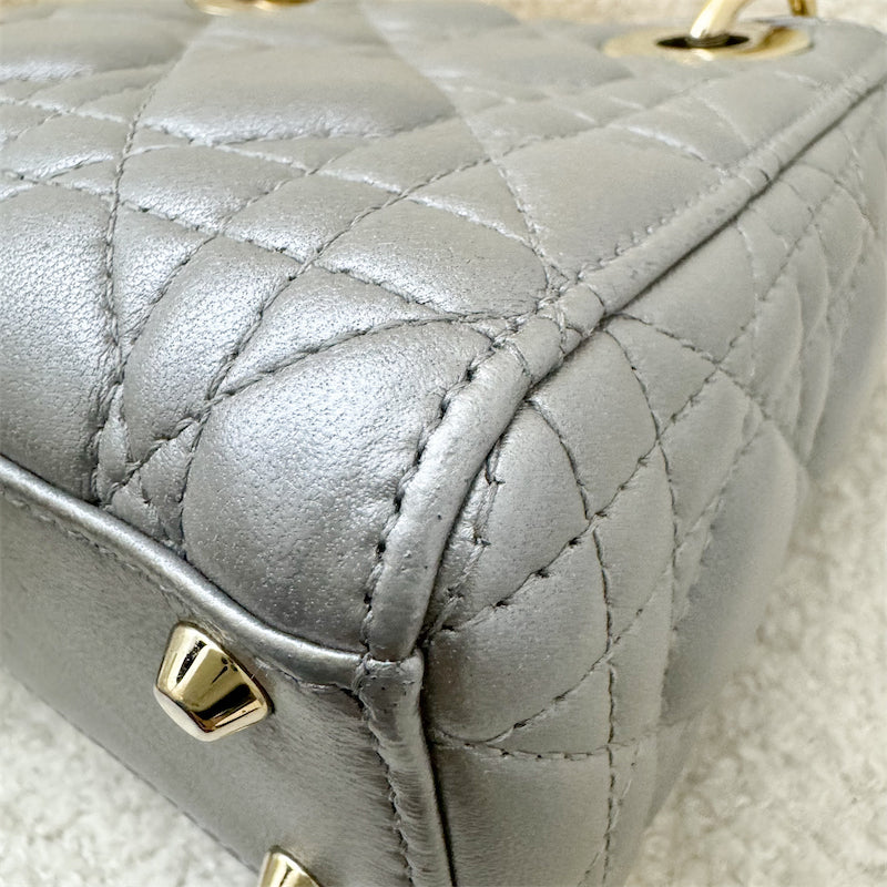 Dior Mini Lady Dior in Pearly Grey Lambskin and LGHW