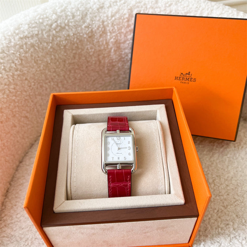 Hermes Cape Cod Large 37mm Automatic Watch with Orange Swift Strap + Extra Strap (Braise Alligator) worth $700