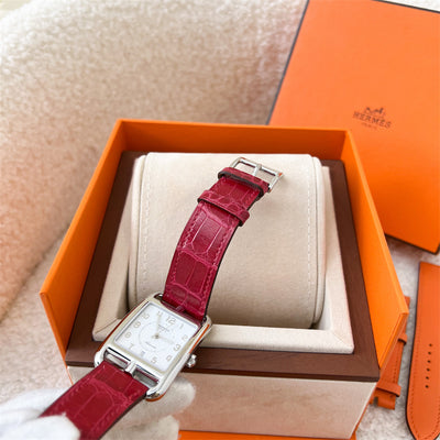 Hermes Cape Cod Large 37mm Automatic Watch with Orange Swift Strap + Extra Strap (Braise Alligator) worth $700