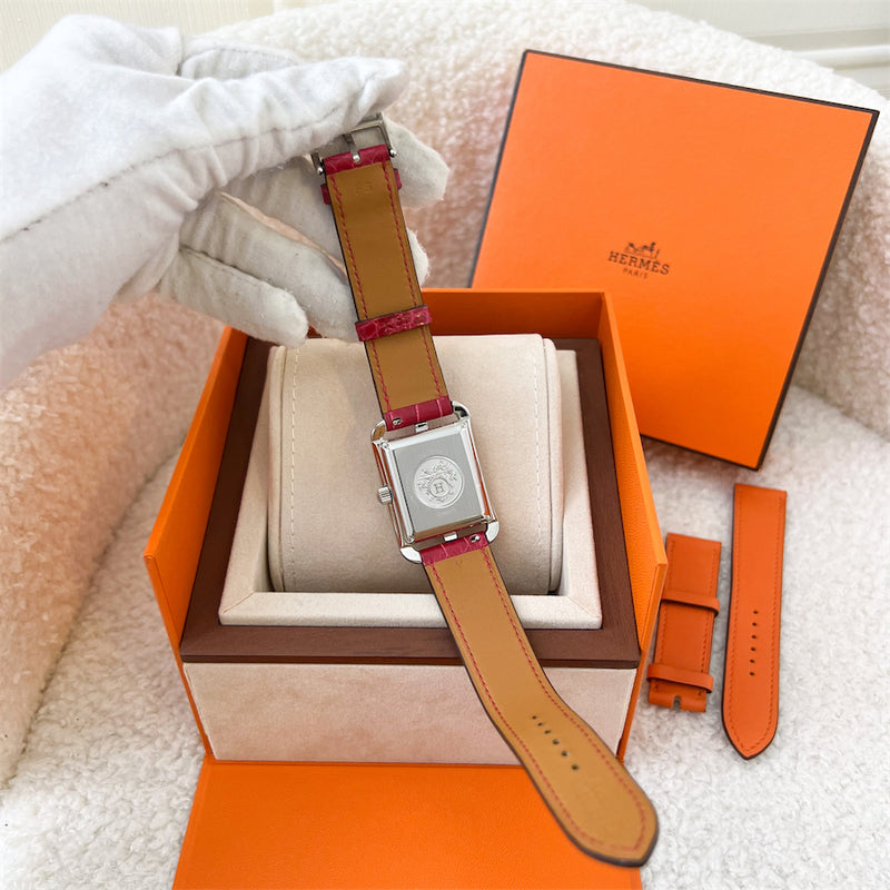 Hermes Cape Cod Large 37mm Automatic Watch with Orange Swift Strap + Extra Strap (Braise Alligator) worth $700