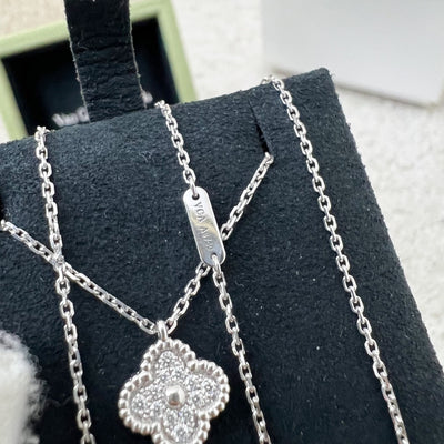 Van Cleef & Arpels VCA Sweet Alhambra Pendant with Diamonds in 18K White Gold