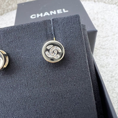 Chanel Mini Round Earrings with Crystal Studded CC Logo in LGHW