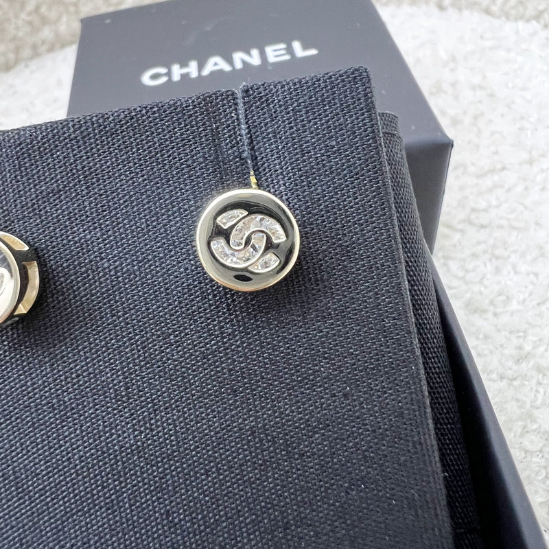 Chanel Mini Round Earrings with Crystal Studded CC Logo in LGHW