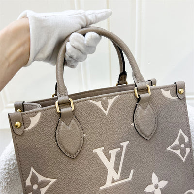 LV Onthego PM in Tourterelle (Grey) / Creme Giant Monogram Empreinte Leather and GHW