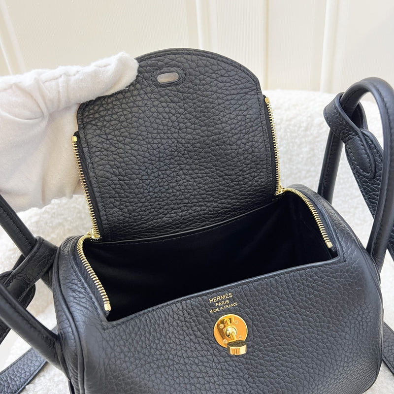 Hermes Mini Lindy in Noir Black Clemence Leather and GHW