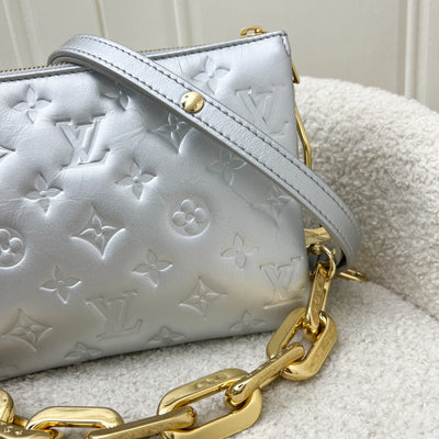 LV Pochette Coussin BB in Silver Monogram Embossed Puffy Lambskin and GHW