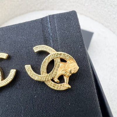Chanel 22A Gold Earrings with Leo Lion