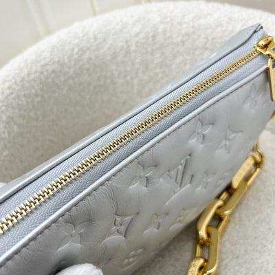 LV Pochette Coussin BB in Silver Monogram Embossed Puffy Lambskin and GHW