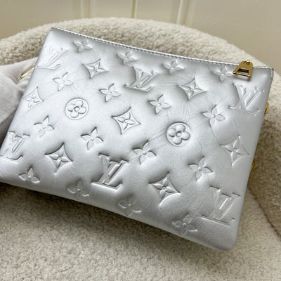 LV Pochette Coussin BB in Silver Monogram Embossed Puffy Lambskin and GHW