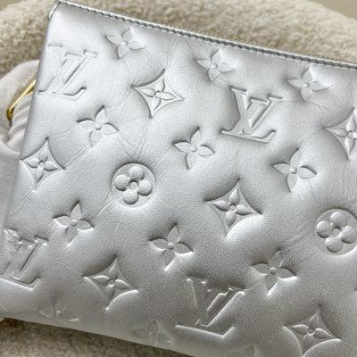 LV Pochette Coussin BB in Silver Monogram Embossed Puffy Lambskin and GHW