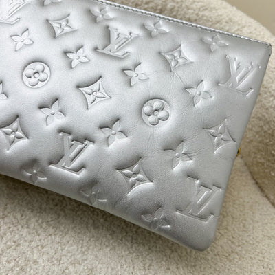 LV Pochette Coussin BB in Silver Monogram Embossed Puffy Lambskin and GHW