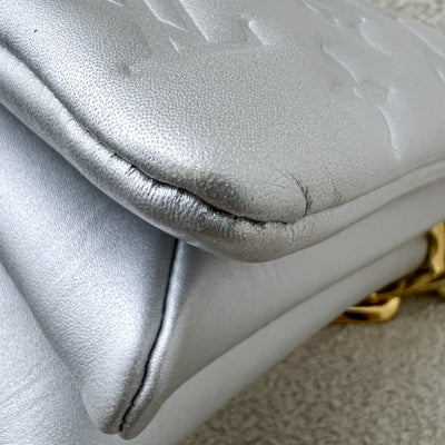 LV Pochette Coussin BB in Silver Monogram Embossed Puffy Lambskin and GHW