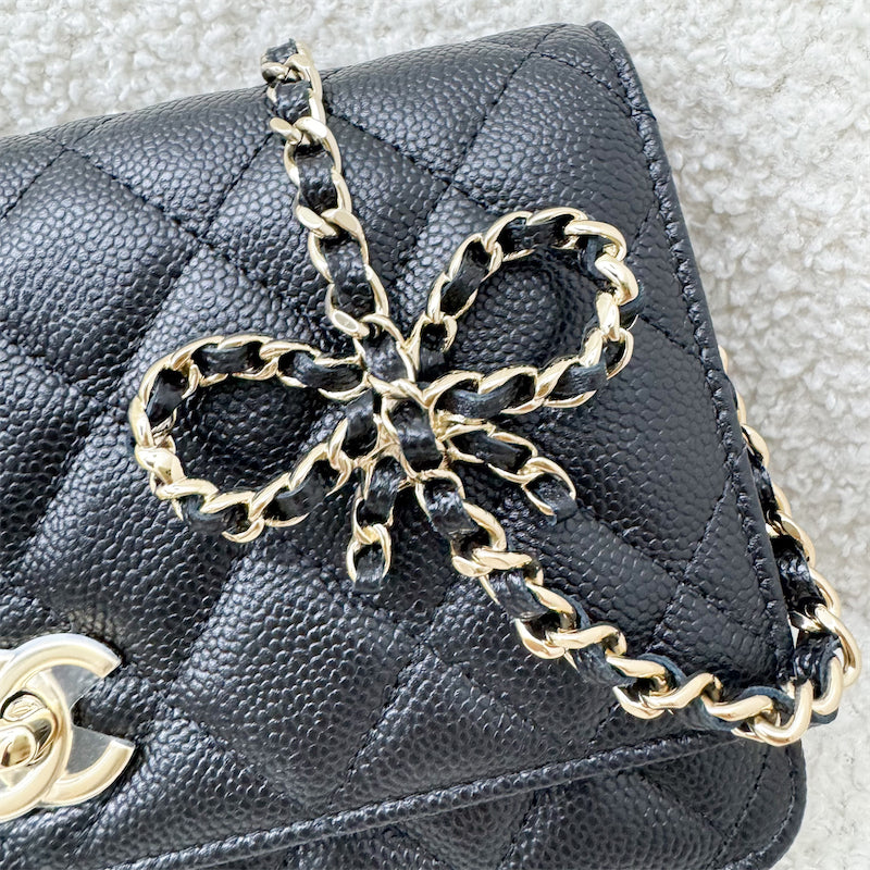 Chanel 23S Ribbon Chain Wallet on Chain WOC in Black Caviar LGHW