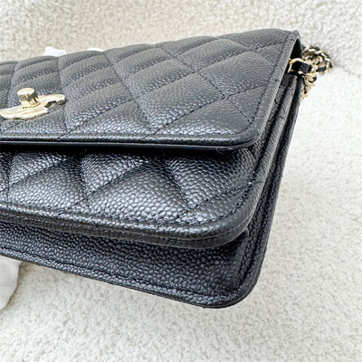 Chanel 23S Ribbon Chain Wallet on Chain WOC in Black Caviar LGHW