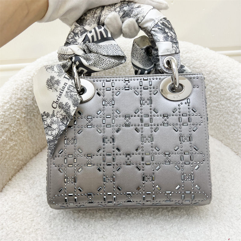 Dior Mini Lady Dior Bag in Grey Strass Cannage Satin and SHW