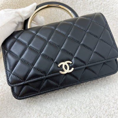 Chanel 22A Wallet on Chain WOC with Handle in Black Lambskin LGHW