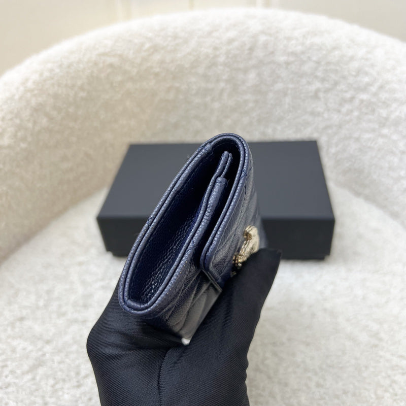 Chanel Seasonal Snap Card Holder in Navy Caviar and LGHW