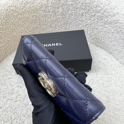Chanel Seasonal Snap Card Holder in Navy Caviar and LGHW