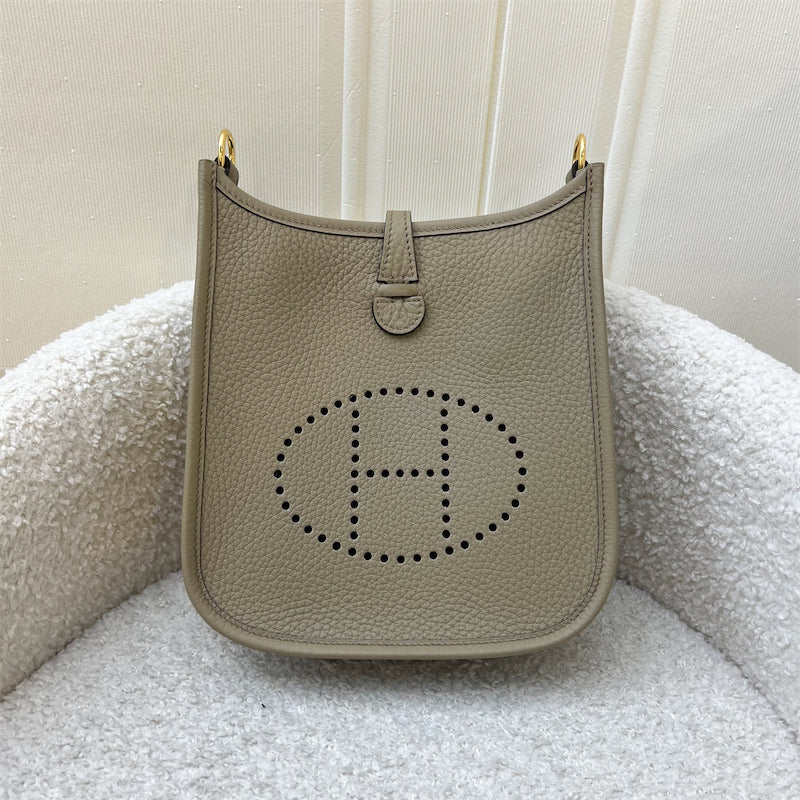 Hermes Mini Evelyne 16 in Beige Marfa Clemence Leather, Canvas Strap and GHW