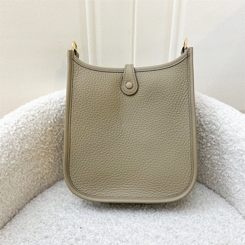 Hermes Mini Evelyne 16 in Beige Marfa Clemence Leather, Canvas Strap and GHW