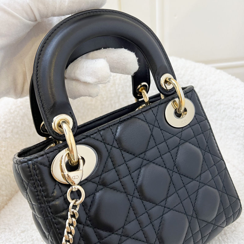 Dior Mini Lady Dior in Black Lambskin and LGHW