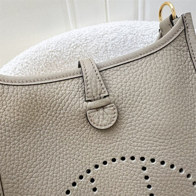 Hermes Mini Evelyne 16 in Beige Marfa Clemence Leather, Canvas Strap and GHW