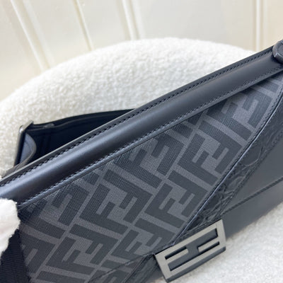 Fendi Baguette in Black Leather, Grey Canvas and SHW