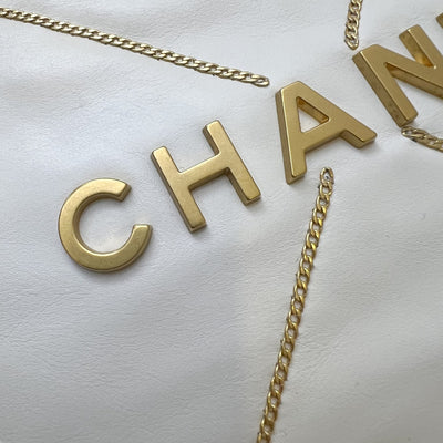 Chanel 22 Small Hobo Handbag in White Shiny Calfskin and AGHW (Model: AS3260)