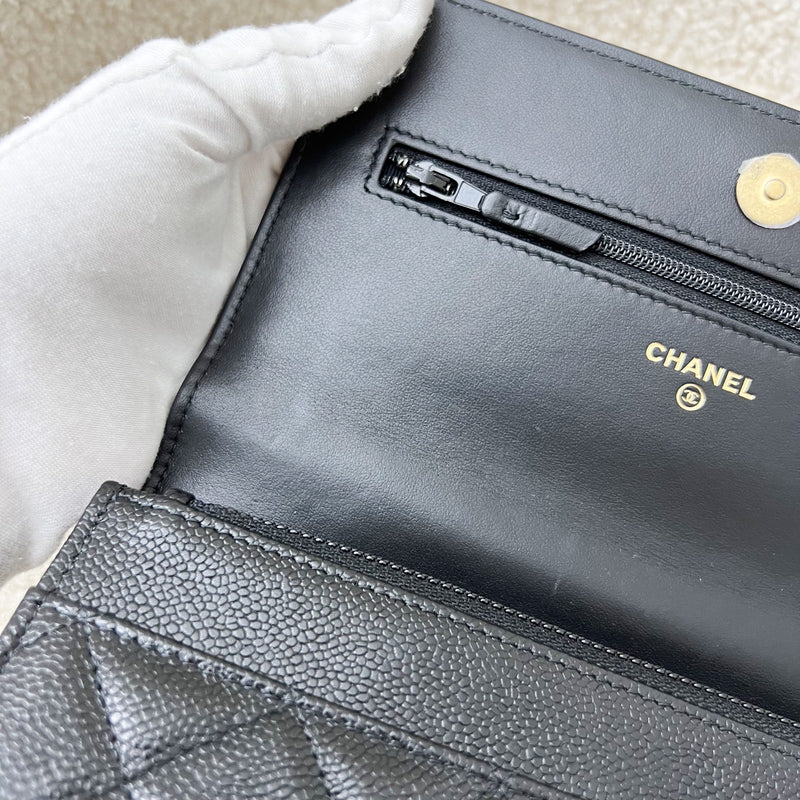 Chanel 22S "Pick Me Up" Wallet on Chain WOC in Black Caviar and AGHW