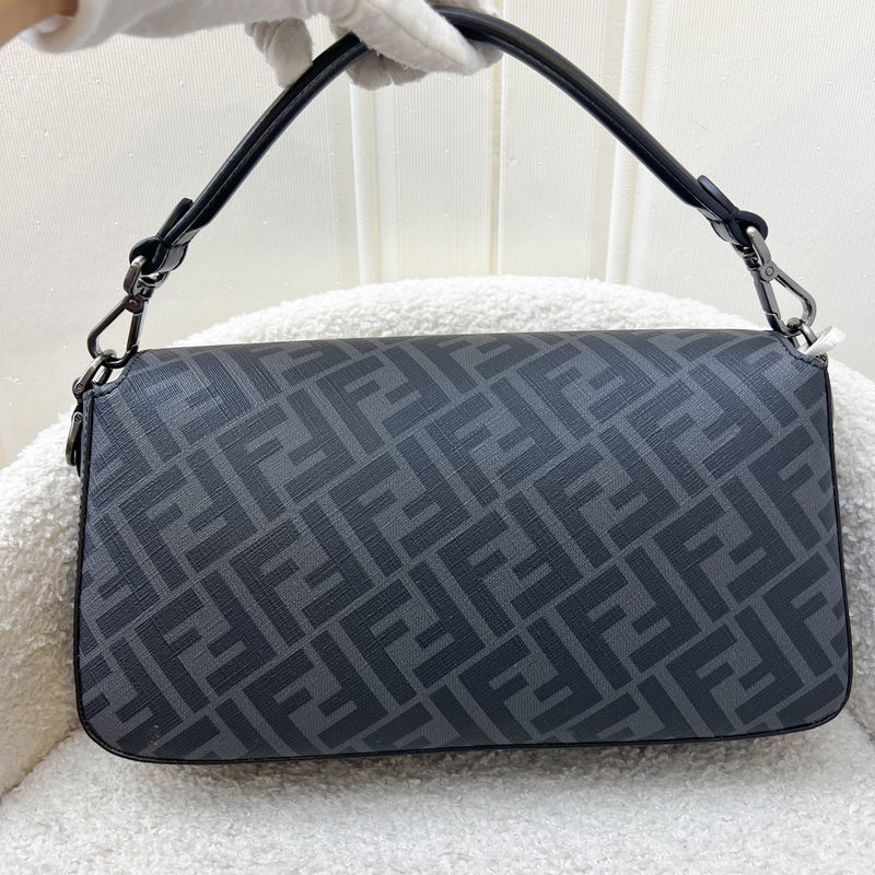 Fendi Baguette in Black Leather, Grey Canvas and SHW