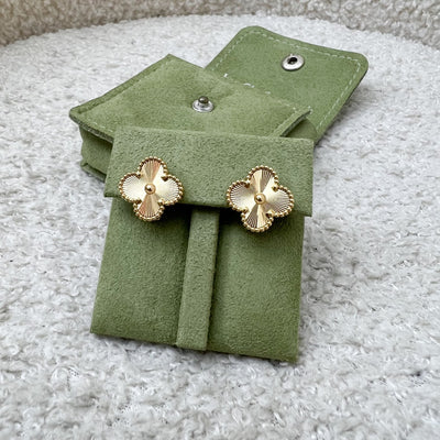 Van Cleef & Arpels VCA Vintage Alhambra Ear Studs / Earrings in Guilloché Laser Cut 18K Yellow Gold (Ref: VCARP3JL00)