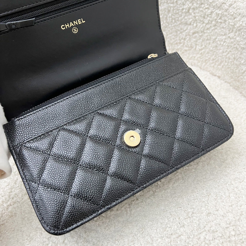 Chanel 22S "Pick Me Up" Wallet on Chain WOC in Black Caviar and AGHW