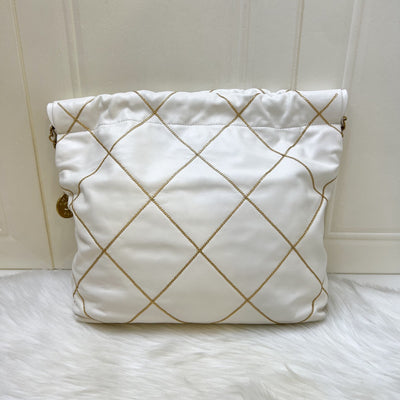 Chanel 22 Small Hobo Handbag in White Shiny Calfskin and AGHW (Model: AS3260)