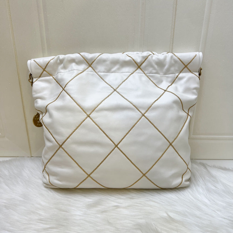 Chanel 22 Small Hobo Handbag in White Shiny Calfskin and AGHW (Model: AS3260)