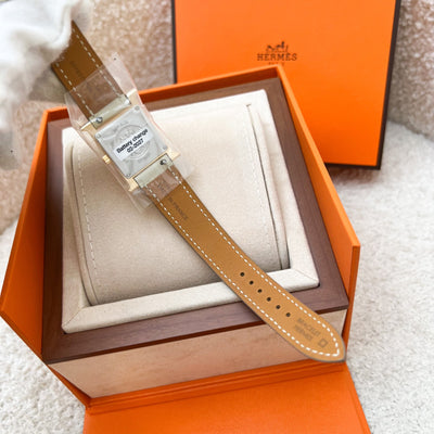 Hermes Heure H Small Watch with Diamond Markers, Gold Plated Case and Beton Matte Alligator Strap