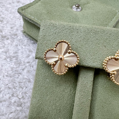 Van Cleef & Arpels VCA Vintage Alhambra Ear Studs / Earrings in Guilloché Laser Cut 18K Yellow Gold (Ref: VCARP3JL00)