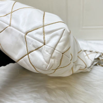 Chanel 22 Small Hobo Handbag in White Shiny Calfskin and AGHW (Model: AS3260)