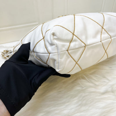 Chanel 22 Small Hobo Handbag in White Shiny Calfskin and AGHW (Model: AS3260)