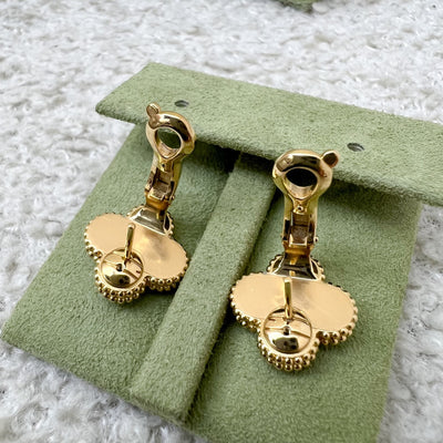 Van Cleef & Arpels VCA Vintage Alhambra Ear Studs / Earrings in Guilloché Laser Cut 18K Yellow Gold (Ref: VCARP3JL00)