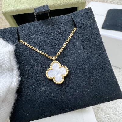 Van Cleef & Arpels VCA Sweet Alhambra Pendant Necklace with Mother of Pearl MOP in 18K Gold (Extended Length) (Ref: VCARF69100)